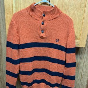 Chaps men’s preppy orange and black stripe mock-T polo sweater / size S